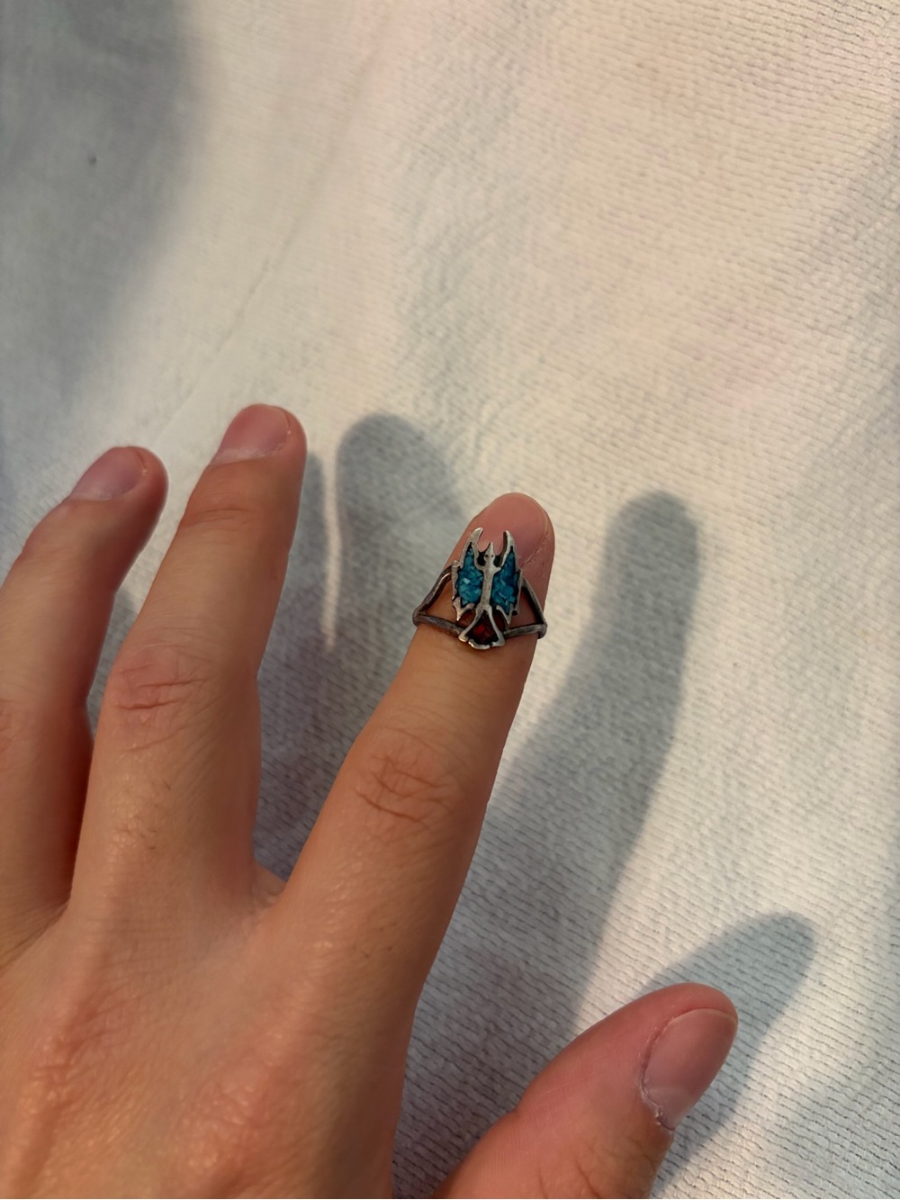 Vintage Southwestern Thunderbird Inlay Ring - Turquoise & Red Coral Style